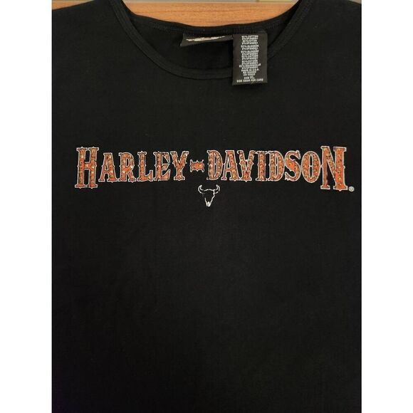 Harley-Davidson XL Black t-shirt with Harley-Davidson in orange with bling on th - Picture 1 of 7